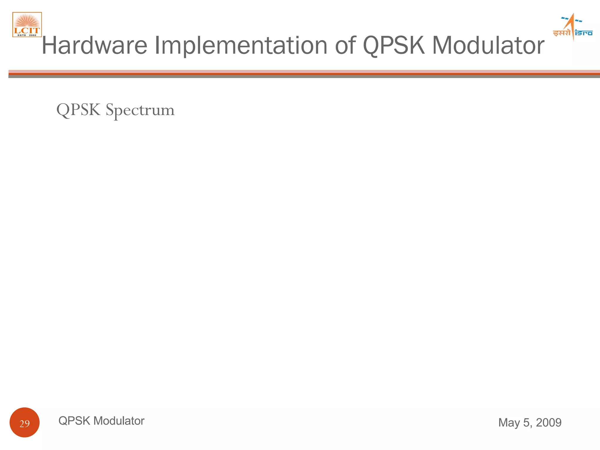 QPSK Modulator QPSK Spectrum Hardware Implementation of QPSK Modulator June 9, 2009 