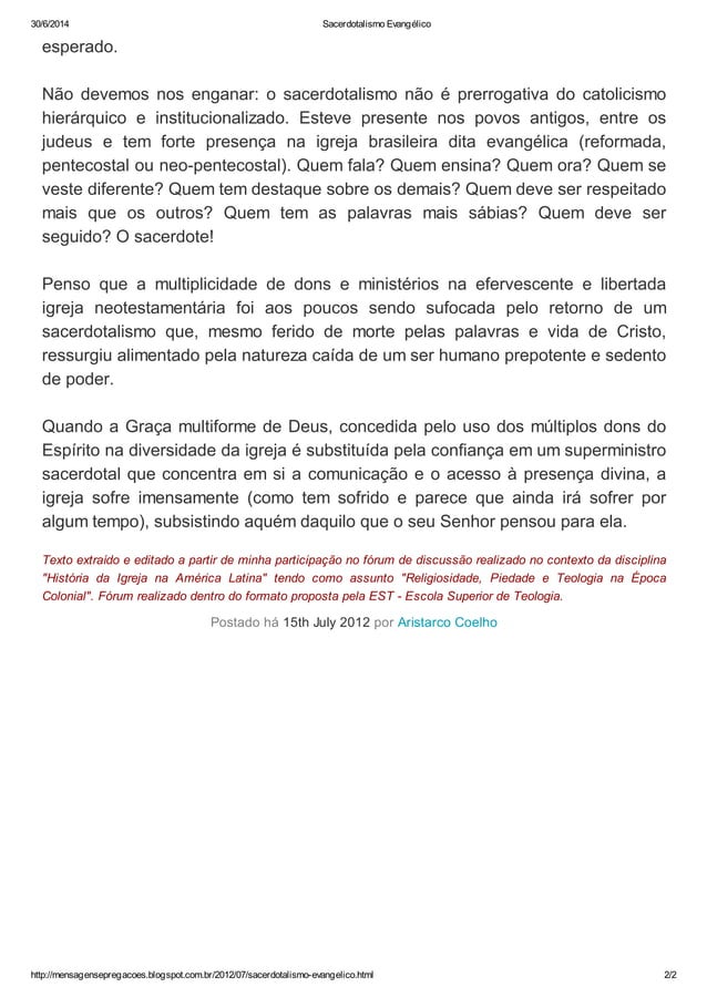 Sacerdotalismo Evangélico PDF