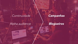 Continuidade Campanhas
Alpha audience Blogueiros
 