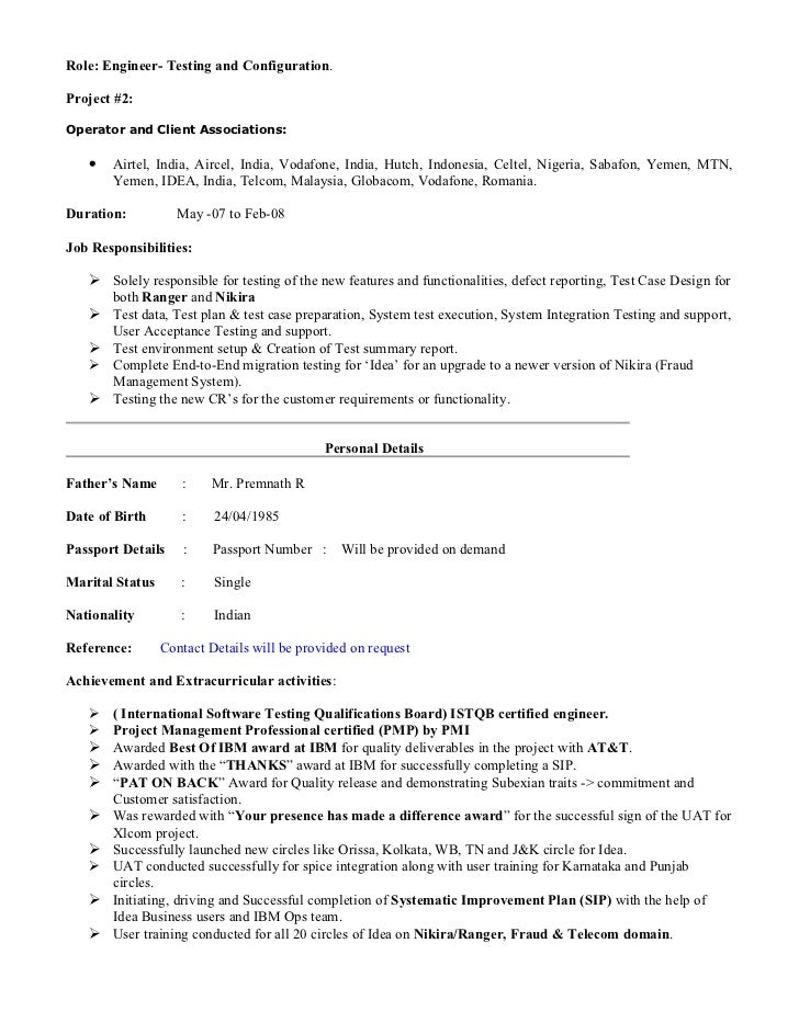 Resume engineer telecommunication