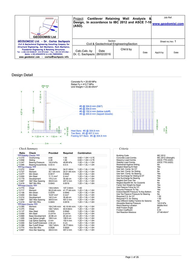 Sachpazis Cantilever Retaining Wall, In accordance to IBC 2012 and ASCE 710 (ASD) PDF