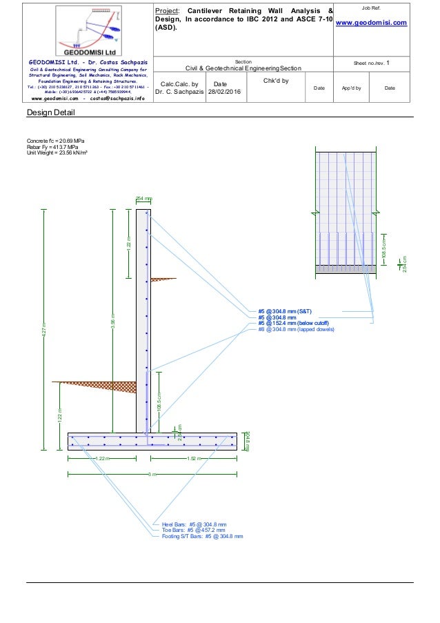 Sachpazis Cantilever Retaining Wall, In accordance to IBC 2012 and AS…