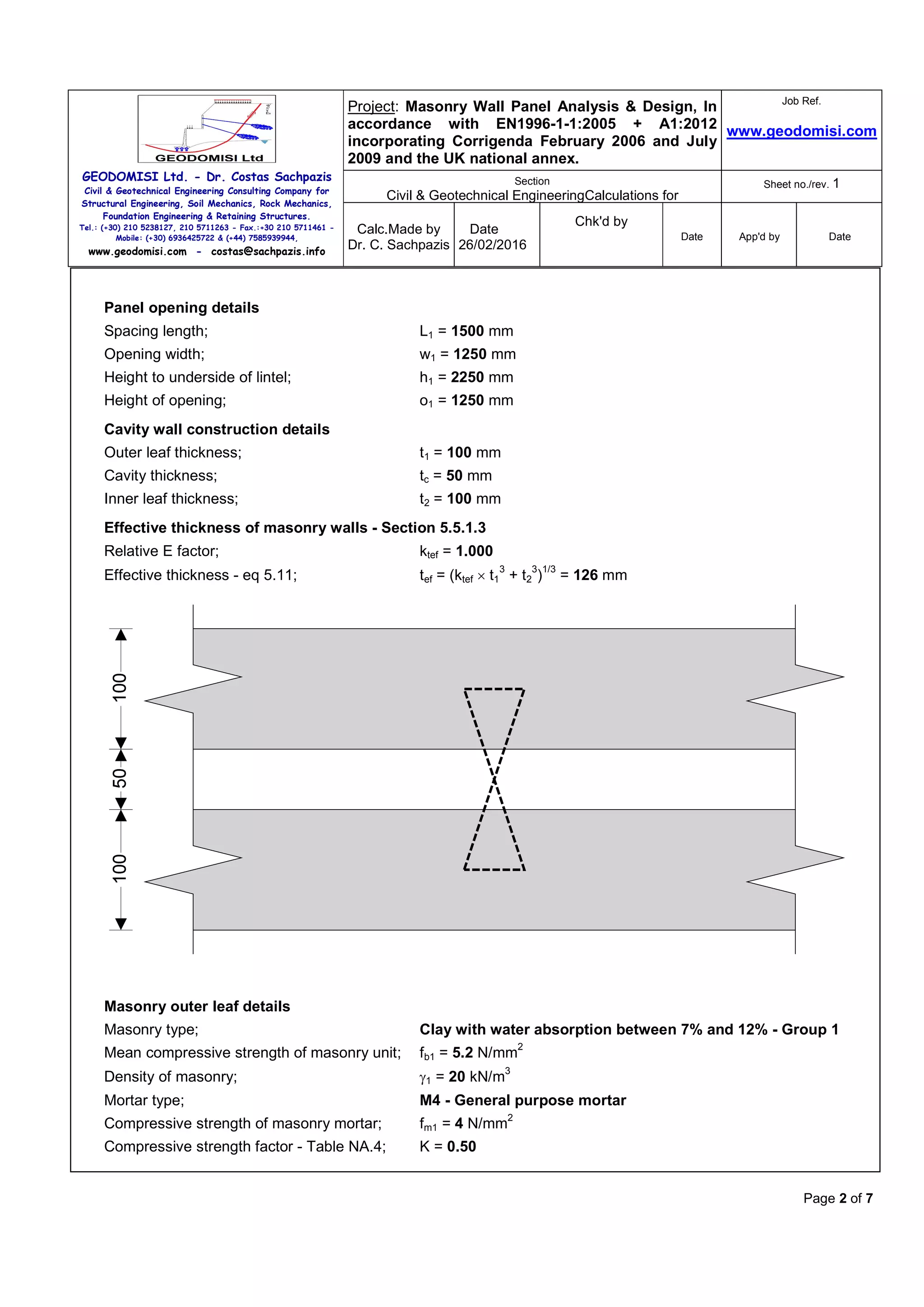 Masonry Wall Panel Analysis & Design, In accordance with EN1996-1-1: ...