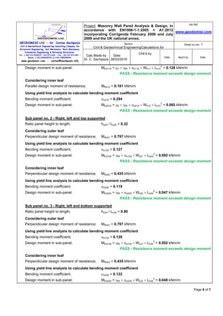 Masonry Wall Panel Analysis & Design, In accordance with EN1996-1-1: ...