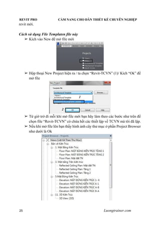 REVIT PRO CẨM NANG CHO DÂN THIẾT KẾ CHUYÊN NGHIỆP
25 Luongtrainer.com
revit mới.
Cách sử dụng File Templaten file này
➢ Kí...