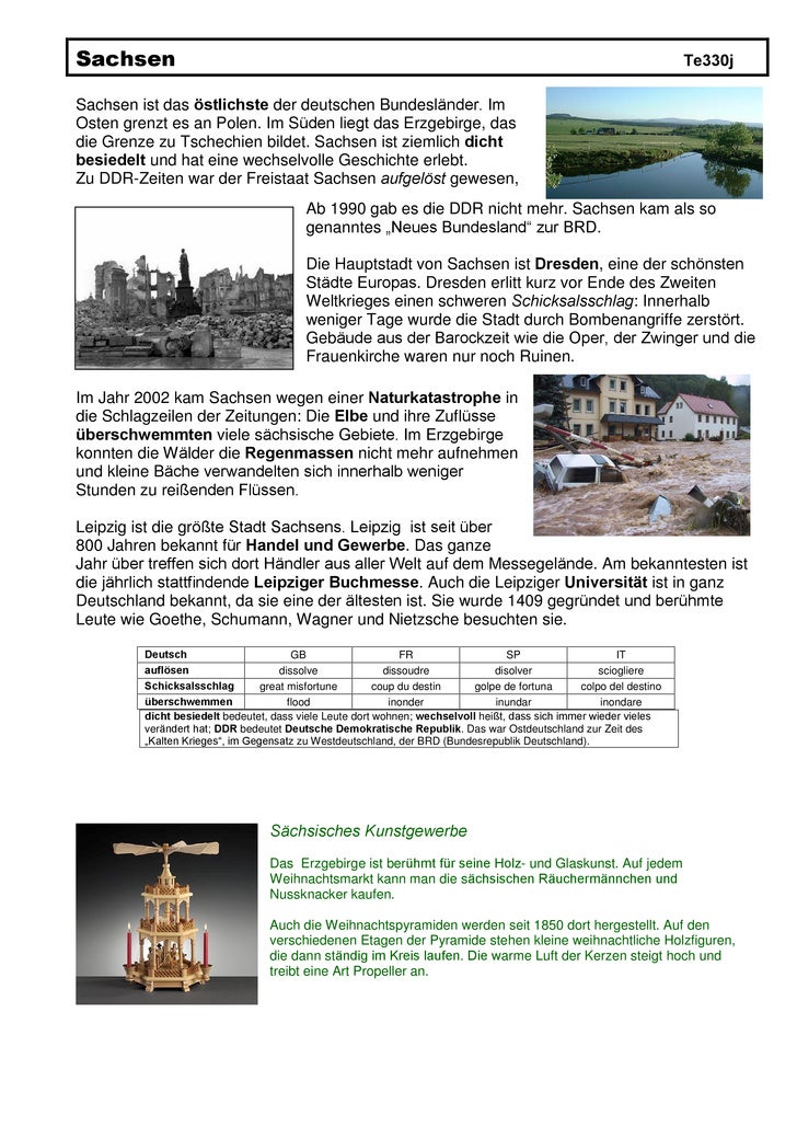 German Text Excercise Saxony Sachsen