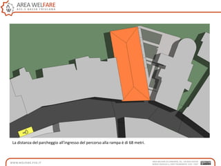 La distanza del parcheggio all’ingresso del percorso alla rampa è di 68 metri.
 