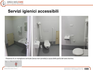 Servizi igienici accessibili
Presenza di un maniglione verticale (verso non corretto) a causa della porta del vano tecnico.
 