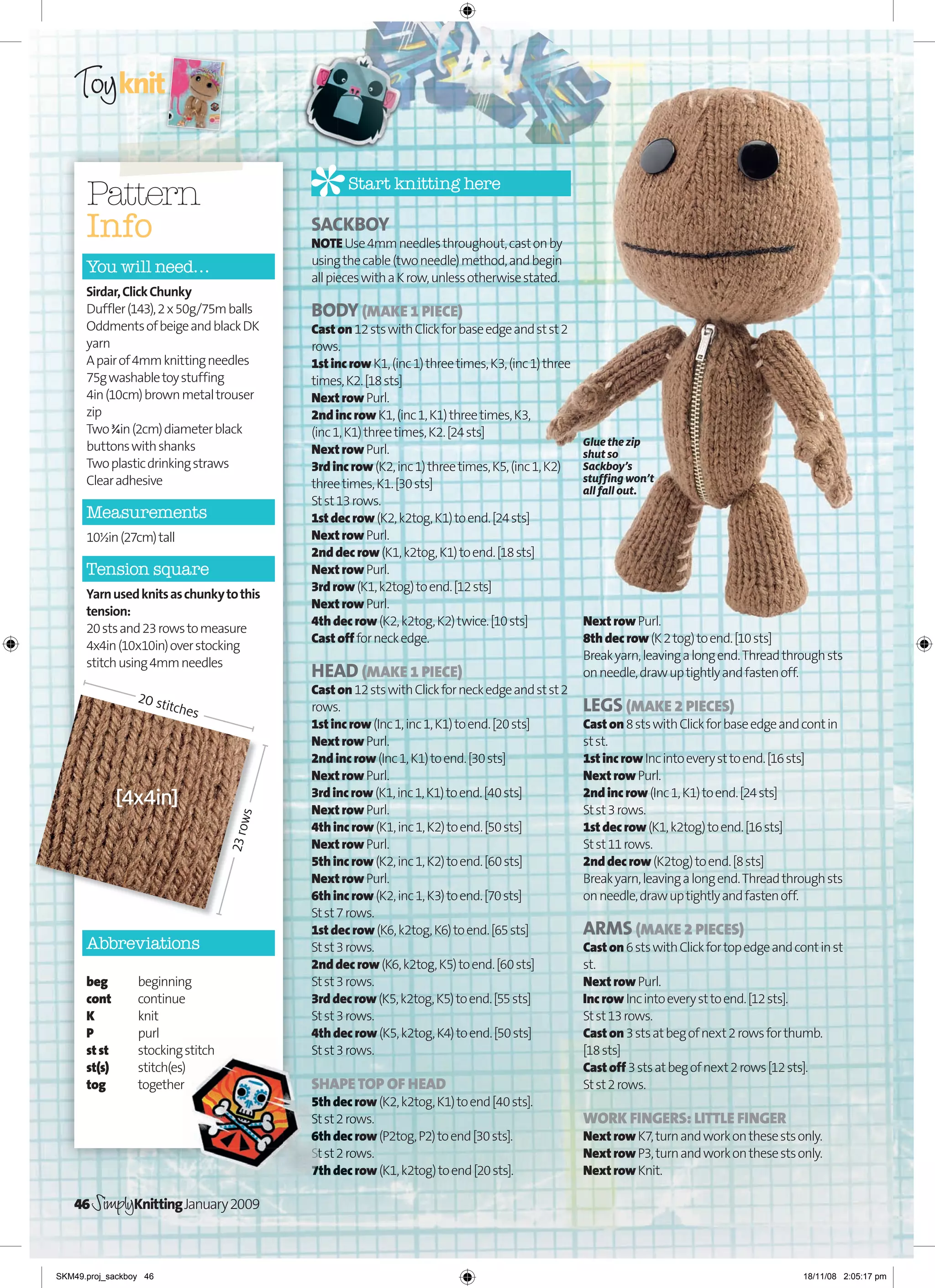 Sackboy Knitting Pattern Screen