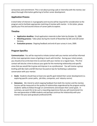MBA Mentoring Program - For The Student