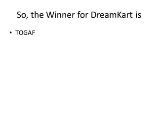 So,	the	Winner	for	DreamKart is
• TOGAF
 