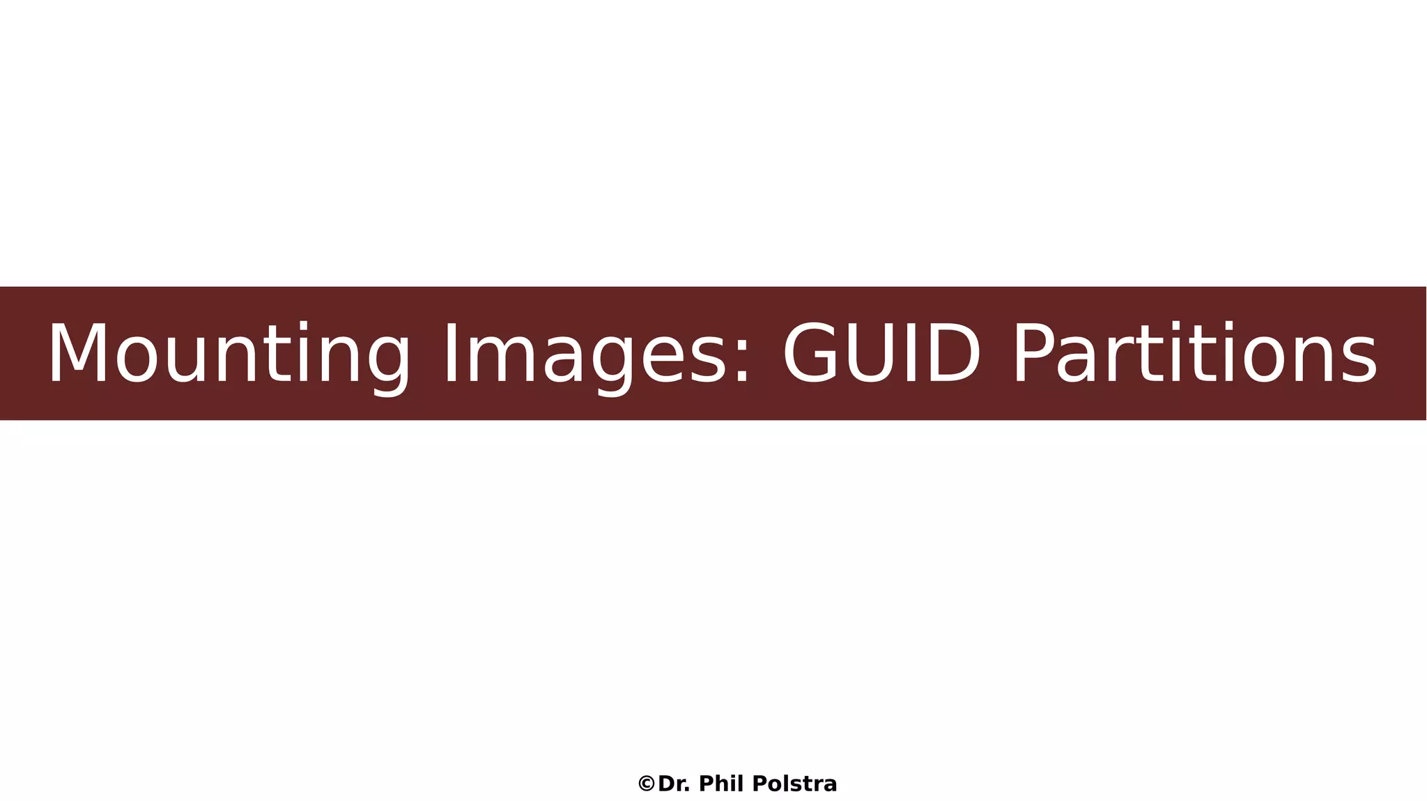 ©Dr. Phil Polstra
Mounting Images: GUID Partitions
 