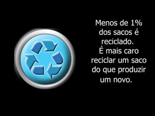 Menos de 1% dos sacos é reciclado.  É mais caro reciclar um saco do que produzir um novo.   