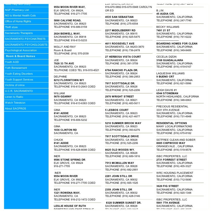 Sacramento County Room & Board Homes