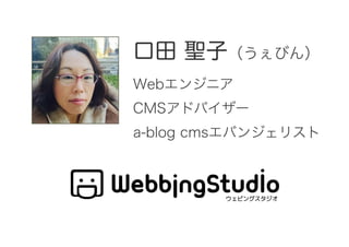 口田 聖子（うぇびん）
Webエンジニア
CMSアドバイザー
a-blog cmsエバンジェリスト
 