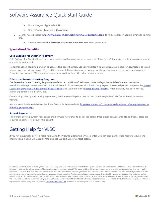 Microsoft software assurance customer quick start guide