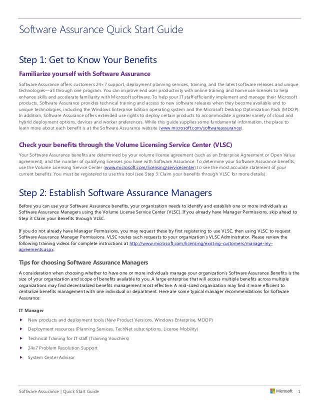 Microsoft Software Assurance Customer Quick Start Guide Microsoft software assurance customer quick start guide