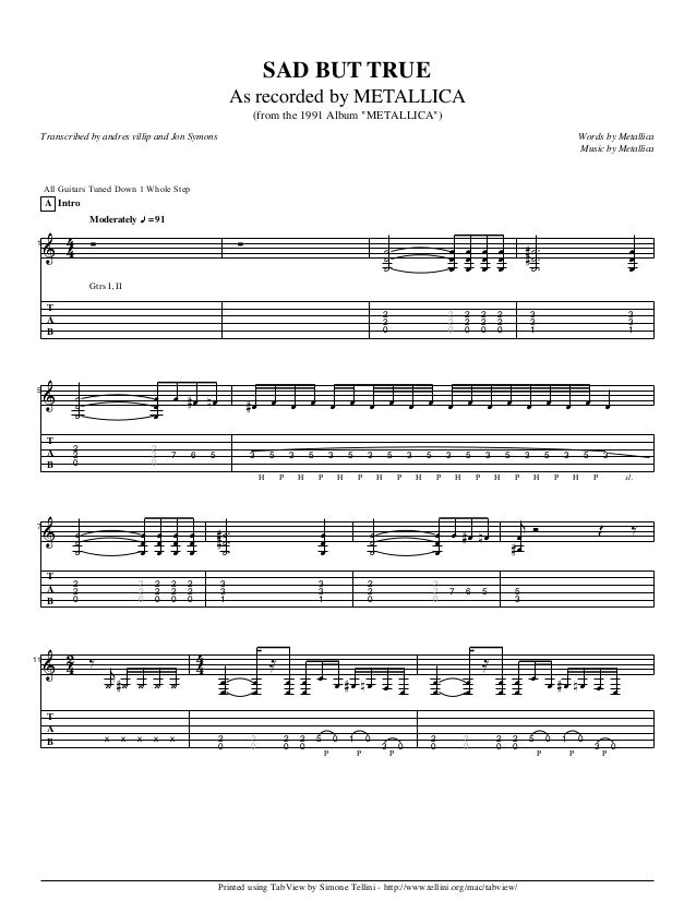 Metallica Sad but-true guitar tab