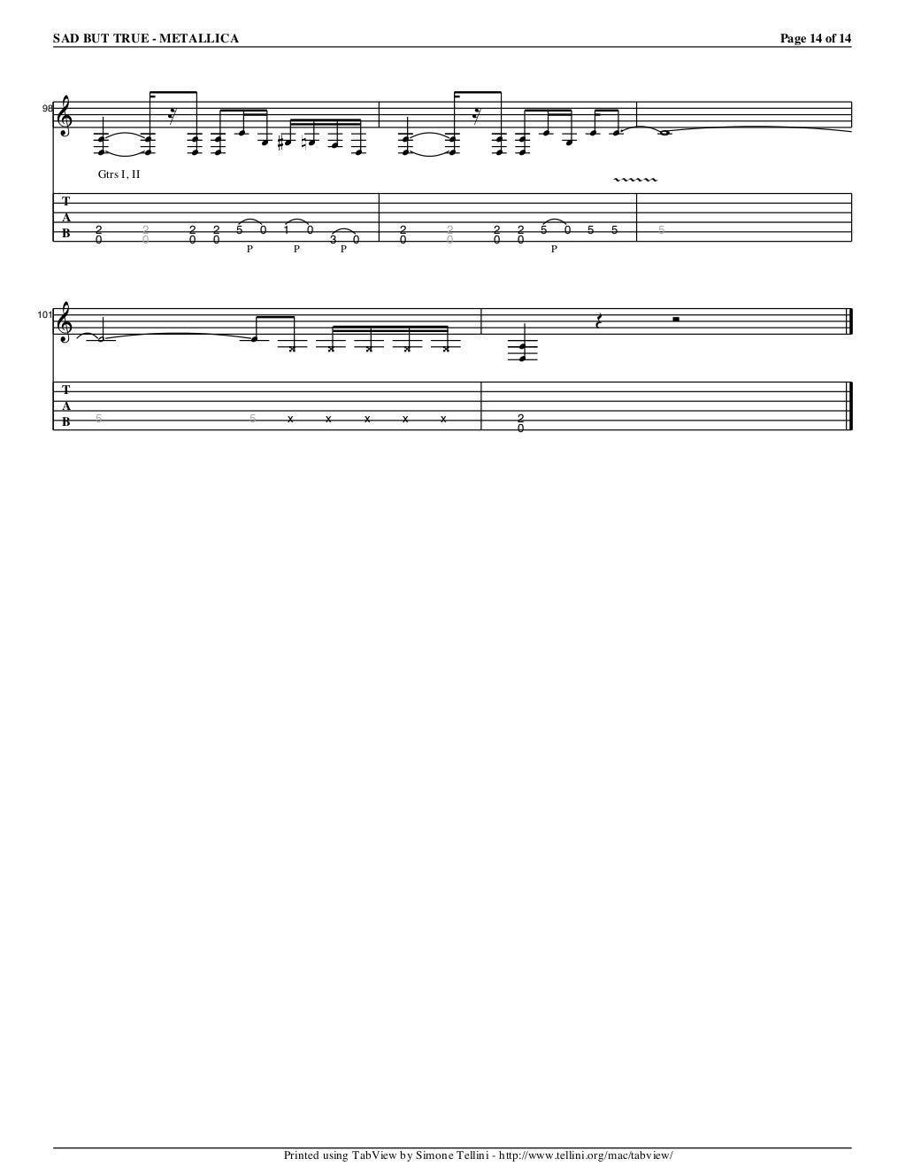 Metallica Sad buttrue guitar tab
