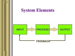 System Elements
INPUT OUTPUTPROCESS
FEEDBACK
 