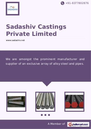 +91-8377802876

Sadashiv Castings
Private Limited
www.sadashiv.net

We are amongst the prominent manufacturer and
supplier of an exclusive array of alloy steel and pipes.

A Member of

 