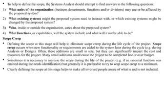 Systems Analysis Scope System Analysis and design : Handout for !st year students | PPTX