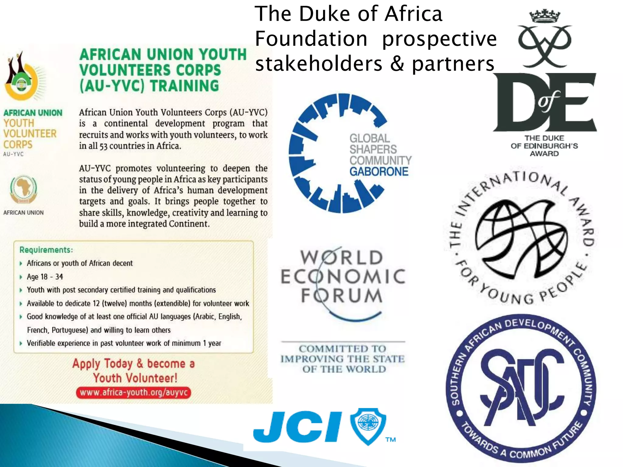 The Duke of Africa
Foundation prospective
stakeholders & partners
 