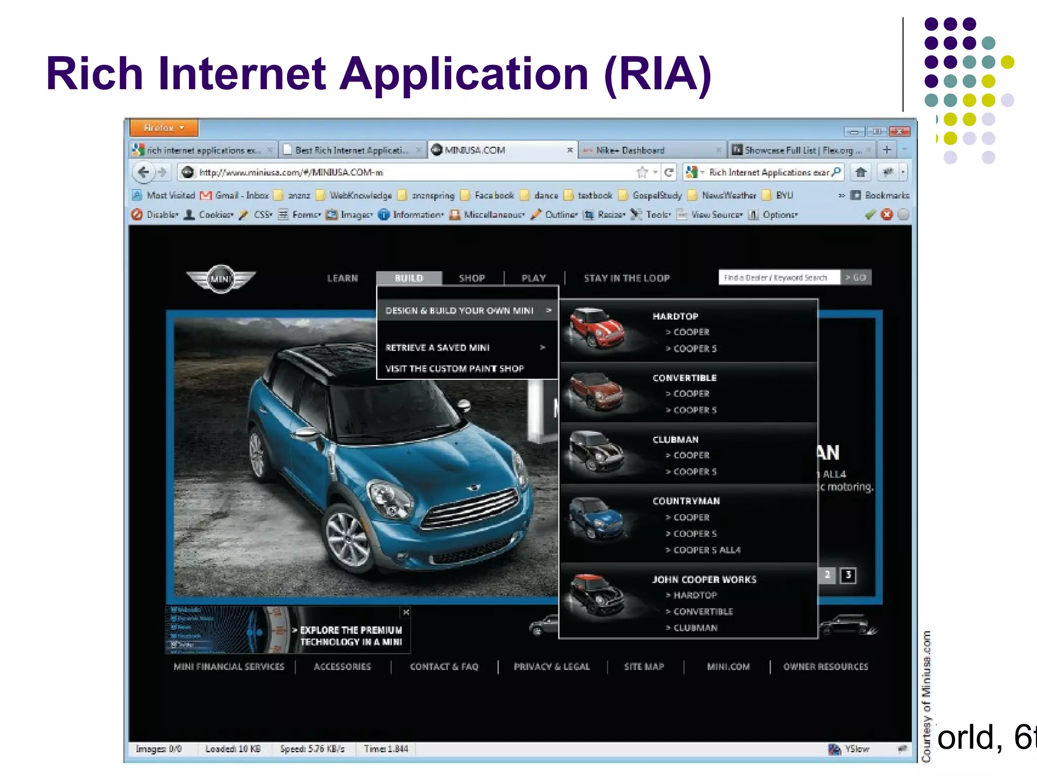 Rich Internet Application (RIA)

Systems Analysis and Design in a Changing World, 6t
39

 