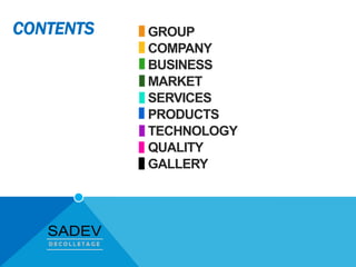 GROUP
COMPANY
BUSINESS
MARKET
SERVICES
PRODUCTS
TECHNOLOGY
QUALITY
GALLERY
CONTENTS
 