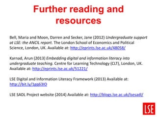 Further reading and 
resources 
Bell, Maria and Moon, Darren and Secker, Jane (2012) Undergraduate support 
at LSE: the AN...