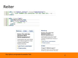 Reiter  http://github.com/ginader/Accessible-Tabs 