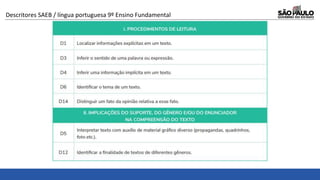Descritores SAEB / língua portuguesa 9º Ensino Fundamental
 