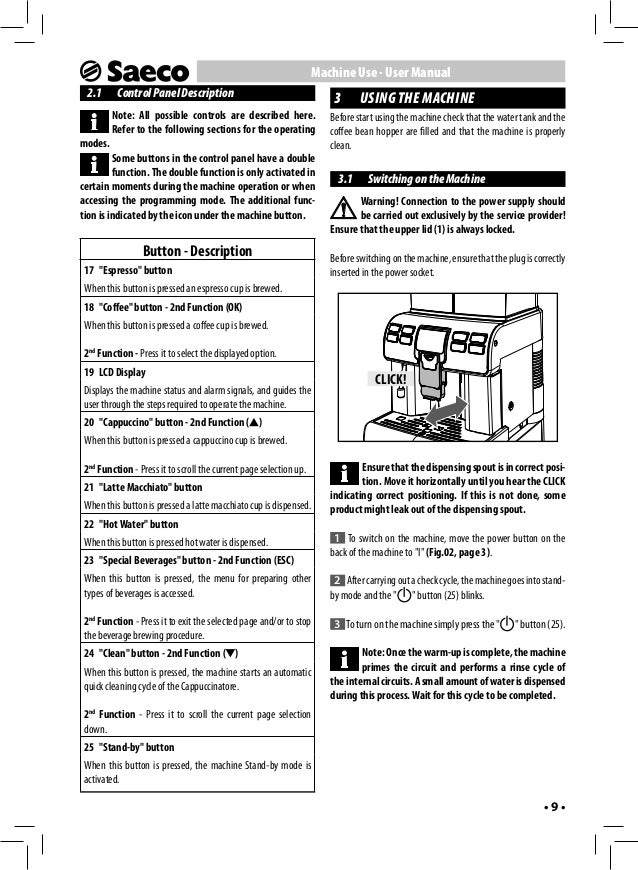 Saeco aulika user manual