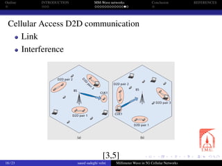 Outline INTRODUCTION MM-Wave networks Conclusion REFERENCES
Cellular Access D2D communication
Link
Interference
[3,5]
18 / 23 saeed sadeghi velni Millimeter Wave in 5G Cellular Networks
 