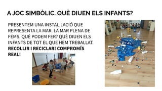 A JOC SIMBÒLIC. QUÈ DIUEN ELS INFANTS?
PRESENTEM UNA INSTAL.LACIÓ QUE
REPRESENTA LA MAR. LA MAR PLENA DE
FEMS. QUÈ PODEM FER? QUÈ DIUEN ELS
INFANTS DE TOT EL QUE HEM TREBALLAT.
RECOLLIR I RECICLAR! COMPROMÍS
REAL!
 