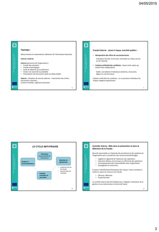 Initiativeconjointedel’OCDEetdel’Unioneuropéenne,
financéeprincipalementparl’UE
2
Fraude :
Acte réalisé déloyalement afin d'échapper à l'application de la loi ou
en vue d'obtenir un avantage matériel.
• Infraction de la législation
• Action ou omission
• Impact sur le budget/comptabilité d’un organisme
(dépenses ou revenus) (Exceptions !)
• Négligence ou intentionnalité
• Intention d’obtenir un avantage matériel illicite.
 