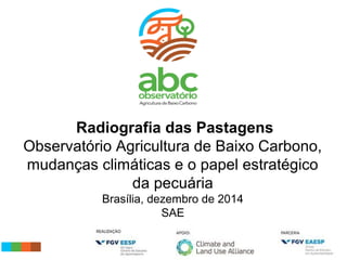 Radiografia das Pastagens
Observatório Agricultura de Baixo Carbono,
mudanças climáticas e o papel estratégico
da pecuária
Brasília, dezembro de 2014
SAE
 