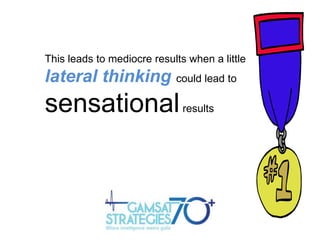 This leads to mediocre results when a little

lateral thinking could lead to

sensational results

 