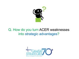 Q. How do you turn ACER weaknesses
into strategic advantages?

 