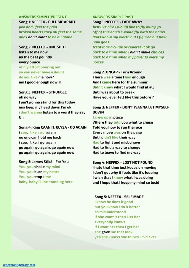 REVIEWING VERB TENSES WITH SONGS SONG PIECES! (TEACHING WITH SONGS)