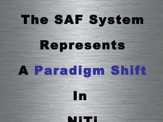 The SAF System Represents A  Paradigm Shift In  NiTi Instrumentation  