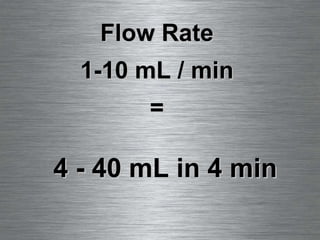 Flow Rate 1-10 mL / min = 4 - 40 mL in 4 min 