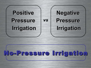 Positive  Pressure  Irrigation Negative  Pressure  Irrigation vs No-Pressure Irrigation 