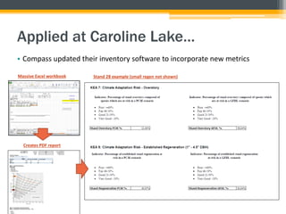 Applied at Caroline Lake…
• Compass updated their inventory software to incorporate new metrics
Stand 28 example (small regen not shown)Massive Excel workbook
Creates PDF report
 