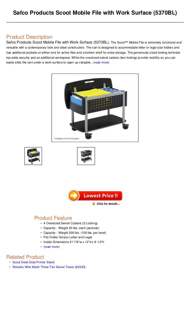 Safco Products Scoot Mobile File With Work Surface 5370 Bl