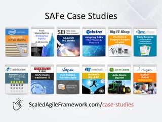 SAFe	
  Case	
  Studies	
  
ScaledAgileFramework.com/case-­‐studies	
  
 