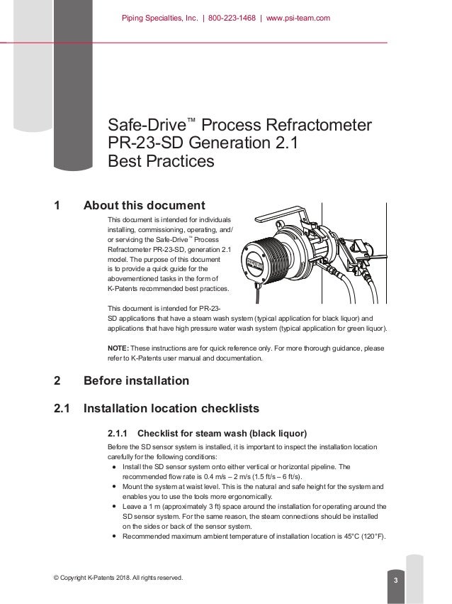 SafeDrive™ Process Refractometer PR23SD Generation 2.1 Best Practi…