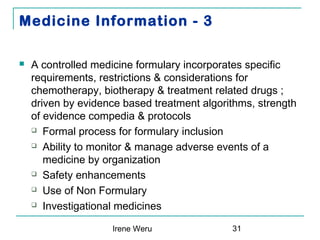 Safe administration & preparation of cancer chemotherapy by irene weru ...