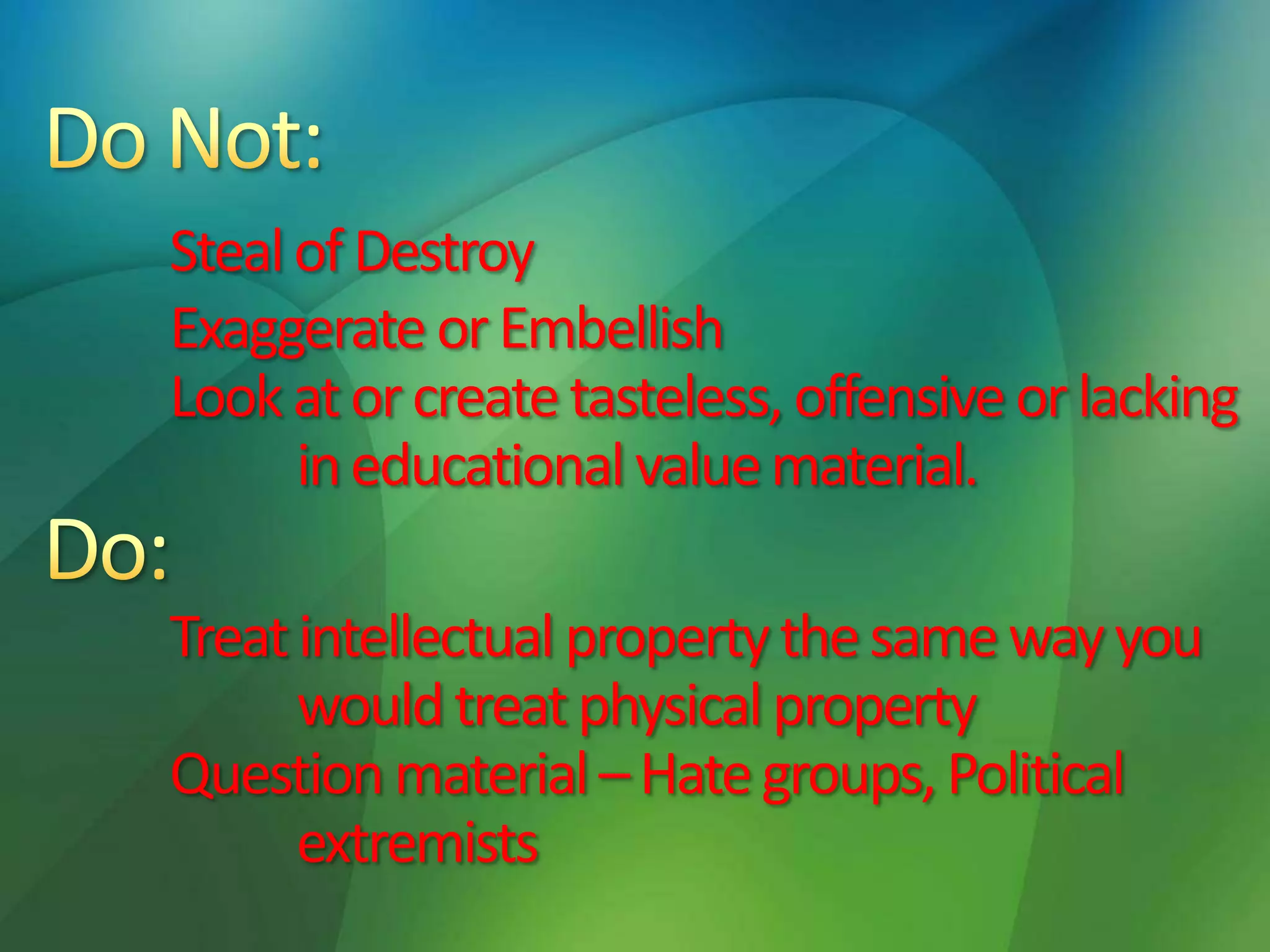 Safe and ethical use of technology in the classroom power point final | PPT