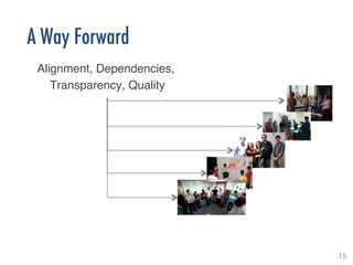 15!
A Way Forward
Alignment, Dependencies,!
Transparency, Quality!
 